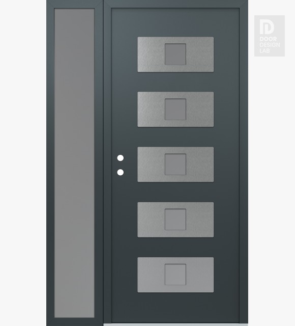 Modern Steel Front Door Diamond D8 50" x 80" anthracite/anthracite frosted Glass Panel stainless steel RHI with Sidelite frosted Glass