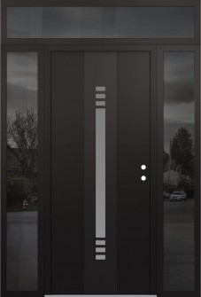 DIAMOND A5 64" X 96" BLACK/WHITE FROSTED GLASS PANEL BLACK LHI WITH 2 SIDELITES AND TRANSOM MIRRORED GLASS