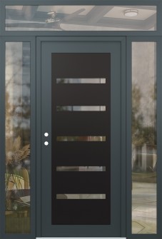 Diamond C7 64" x 96" anthracite/anthracite clear Glass Panel black RHI with 2 Sidelites and Transom clear Glass