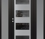 Modern Steel Front Door Diamond C2 68" x 80" black/black mirrored Glass Panel stainless steel RHI with 2 Sidelites frosted Glass