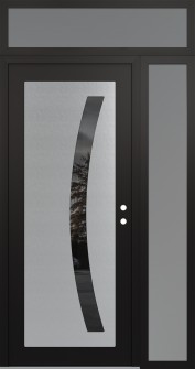 Diamond C4 52" x 96" black/black mirrored Glass Panel stainless steel LHI with Sidelite and Transom frosted Glass