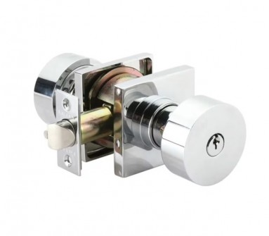 EMTEK ROUND KNOB WITH SQUARE ROSETTE SINGLE CYLINDER 5122 POLISHED CHROME US26