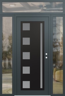 Diamond C3 68" x 96" anthracite/anthracite frosted Glass Panel black LHI with 2 Sidelites and Transom clear Glass