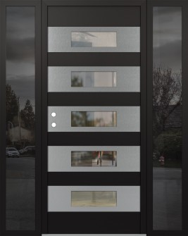 Diamond D5 68" x 80" black/black Clear Glass Panel Stainless steel RHI with 2 Sidelites Mirrored Glass