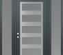 Modern Steel Front Door Diamond C9 68" x 96" anthracite/anthracite frosted Glass Panel stainless steel RHI with 2 Sidelites and Transom frosted Glass