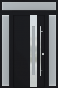 MODERN FRONT STEEL DOOR ZEPHYR BLACK/WHITE 61 1/16" X 95 11/16" RHI + SIDELITE LEFT/RIGHT + TRANSOM