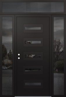 Diamond D4 64" x 96" black/black Mirrored Glass Panel black RHI with 2 Sidelites and Transom Mirrored Glass