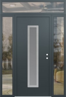 DIAMOND A11 60" X 96" ANTHRACITE/ANTHRACITE FROSTED GLASS PANEL STAINLESS STEEL LHI WITH 2 SIDELITES AND TRANSOM CLEAR GLASS