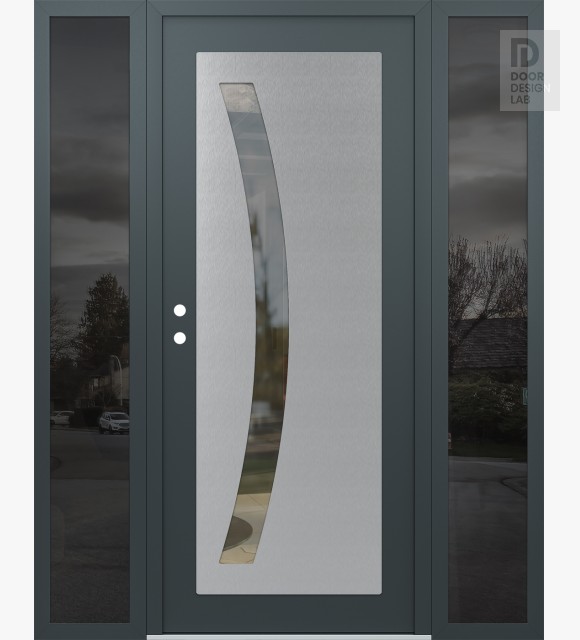 Modern Steel Front Door Diamond C4 60" x 80" anthracite/anthracite clear Glass Panel stainless steel RHI with 2 Sidelites mirrored Glass