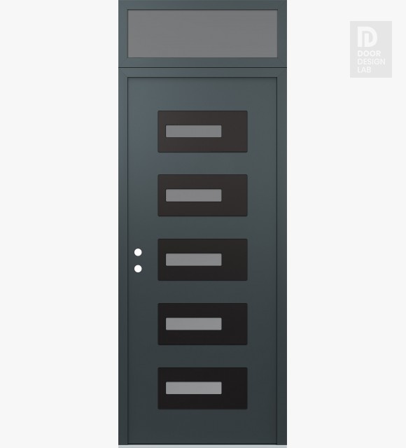 Modern Steel Front Door Diamond D6 36" x 96" anthracite/anthracite frosted Glass Panel black RHI with Transom frosted Glass