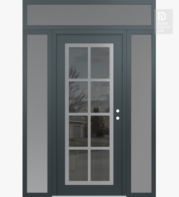 Modern Steel Front Door Diamond C16 64" x 96" anthracite/anthracite mirrored Glass Panel stainless steel LHI with 2 Sidelites and Transom frosted Glass