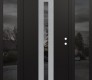 Modern Steel Front Door DIAMOND A2 60" X 80" BLACK/BLACK MIRRORED GLASS PANEL STAINLESS STEEL LHI WITH 2 SIDELITES MIRRORED GLASS