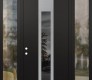 Modern Steel Front Door DIAMOND A1 68" X 96" BLACK/BLACK MIRRORED GLASS PANEL STAINLESS STEEL RHI WITH 2 SIDELITES AND TRANSOM CLEAR GLASS