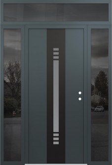 DIAMOND A5 60" X 96" ANTHRACITE/ANTHRACITE FROSTED GLASS PANEL BLACK LHI WITH 2 SIDELITES AND TRANSOM MIRRORED GLASS