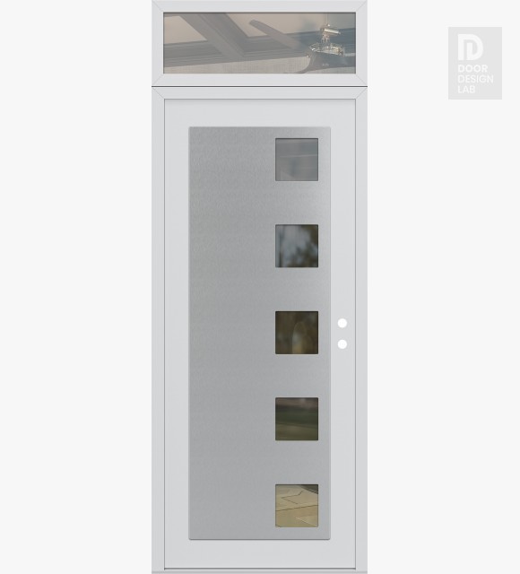 Modern Steel Front Door Diamond C5 36" x 96" white/white clear Glass Panel stainless steel LHI with Transom clear Glass