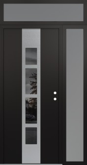 DIAMOND A10 52" X 96" BLACK/BLACK MIRRORED GLASS PANEL STAINLESS STEEL LHI WITH SIDELITE AND TRANSOM FROSTED GLASS