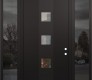 Modern Steel Front Door DIAMOND A12 64" X 96" BLACK/BLACK CLEAR GLASS PANEL BLACK LHI WITH 2 SIDELITES AND TRANSOM MIRRORED GLASS