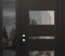 Modern Steel Front Door Diamond C10 50" x 96" black/black clear Glass Panel black RHI with Sidelite and Transom mirrored Glass