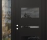 Modern Steel Front Door Diamond C10 50" x 96" black/black mirrored Glass Panel black RHI with Sidelite and Transom clear Glass