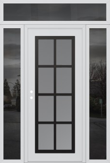 Diamond C16 64" x 96" white/white frosted Glass Panel black RHI with 2 Sidelites and Transom mirrored Glass