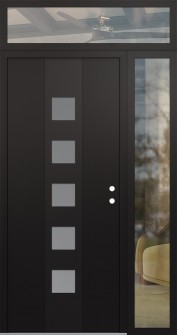 DIAMOND A13 50" X 96" BLACK/WHITE FROSTED GLASS PANEL BLACK LHI WITH SIDELITE AND TRANSOM CLEAR GLASS