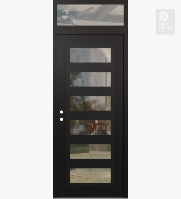 Modern Steel Front Door Diamond C9 36" x 96" black/black clear Glass Panel black RHI with Transom clear Glass