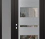 Modern Steel Front Door Diamond C10 50" x 96" black/black clear Glass Panel stainless steel RHI with Sidelite and Transom frosted Glass