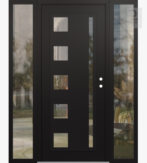Modern Steel Front Door Diamond C3 68" x 80" black/black clear Glass Panel black LHI with 2 Sidelites clear Glass