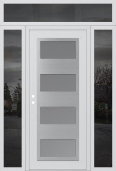 Diamond C2 60" x 96" white/white frosted Glass Panel stainless steel RHI with 2 Sidelites and Transom mirrored Glass