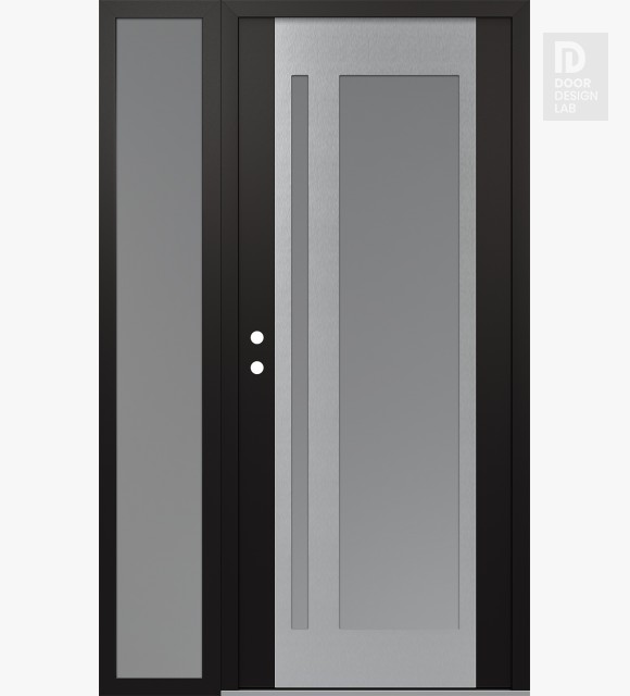 Modern Steel Front Door Diamond C15 48" x 80" black/white frosted Glass Panel stainless steel RHI with Sidelite frosted Glass