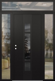 DIAMOND A9 64" X 96" BLACK/BLACK MIRRORED GLASS PANEL BLACK RHI WITH 2 SIDELITES AND TRANSOM CLEAR GLASS