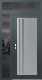 Diamond C6 50" x 96" anthracite/anthracite frosted Glass Panel stainless steel RHI with Sidelite and Transom mirrored Glass