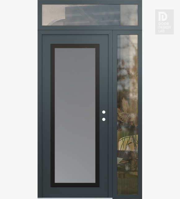 Modern Steel Front Door Diamond C1 52" x 96" anthracite/anthracite frosted Glass Panel black LHI with Sidelite and Transom clear Glass