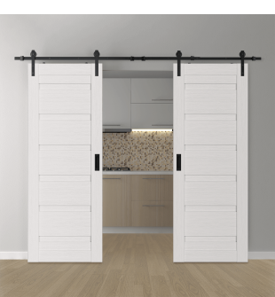 DOUBLE BARN DOOR LOUVER BIANCO NOBLE 60" X 84" X 1 3/4" BLACK HARDWARE