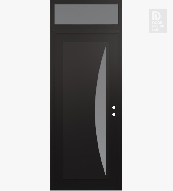 Modern Steel Front Door Diamond C13 36" x 96" black/white frosted Glass Panel black LHI with Transom frosted Glass