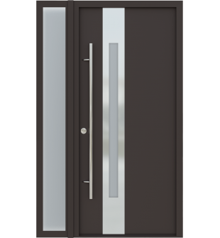 MODERN FRONT STEEL DOOR ZEPHYR BROWN/WHITE 49 1/4" X 81 11/16" RHI + SIDELITE LEFT