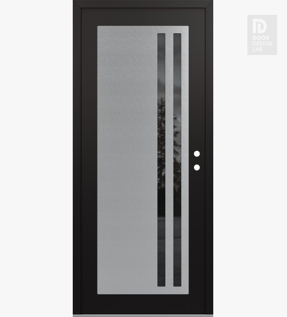 Modern Steel Front Door Diamond C6 36" x 80" black/black mirrored Glass Panel stainless steel LHI