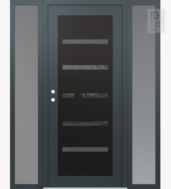Modern Steel Front Door Diamond C7 60" x 80" anthracite/anthracite mirrored Glass Panel black RHI with 2 Sidelites frosted Glass