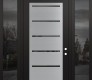 Modern Steel Front Door Diamond C11 68" x 96" black/black mirrored Glass Panel stainless steel LHI with 2 Sidelites and Transom mirrored Glass