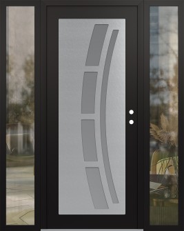 Diamond C12 68" x 80" black/white frosted Glass Panel stainless steel LHI with 2 Sidelites clear Glass