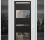 Modern Steel Front Door Diamond C10 64" x 96" white/white clear Glass Panel black LHI with 2 Sidelites and Transom mirrored Glass