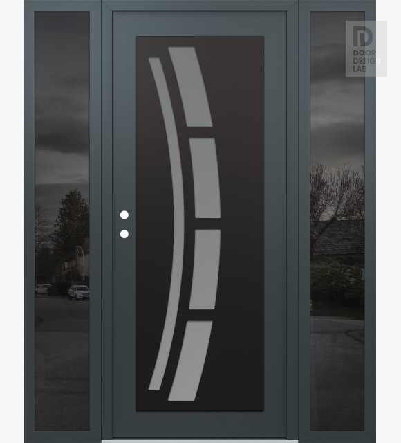 Modern Steel Front Door Diamond C12 68" x 80" anthracite/anthracite frosted Glass Panel black RHI with 2 Sidelites mirrored Glass