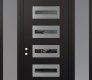 Modern Steel Front Door Diamond D4 64" x 96" black/black mirrored Glass Panel stainless steel RHI with 2 Sidelites and Transom frosted Glass