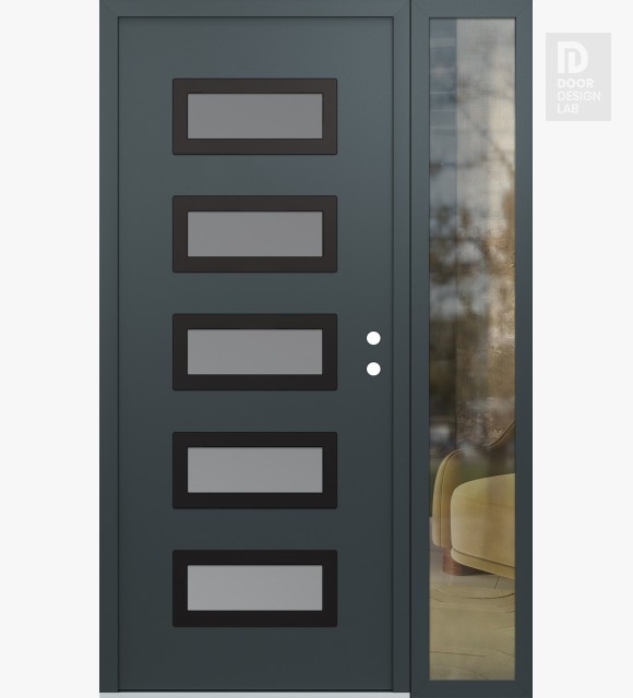 Modern Steel Front Door Diamond D1 52" x 80" anthracite/anthracite frosted Glass Panel black LHI with Sidelite clear Glass