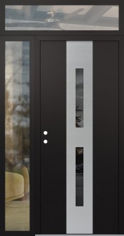 DIAMOND A6 52" X 96" BLACK/BLACK MIRRORED GLASS PANEL STAINLESS STEEL RHI WITH SIDELITE AND TRANSOM CLEAR GLASS