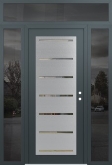 Diamond C11 68" x 96" anthracite/anthracite clear Glass Panel stainless steel LHI with 2 Sidelites and Transom mirrored Glass
