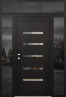 Diamond C7 60" x 96" black/black clear Glass Panel black RHI with 2 Sidelites and Transom mirrored Glass