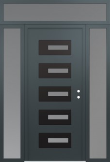 Diamond D6 68" x 96" anthracite/anthracite frosted Glass Panel black LHI with 2 Sidelites and Transom frosted Glass