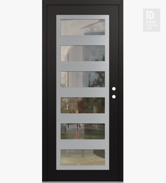 Modern Steel Front Door Diamond C9 36" x 80" black/black clear Glass Panel stainless steel LHI