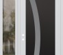 Modern Steel Front Door Diamond C4 50" x 96" white/white frosted Glass Panel black RHI with Sidelite and Transom clear Glass